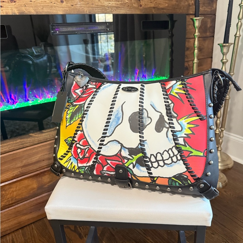 Ed Hardy Multicolor Skull & Rose Shoulder Bag